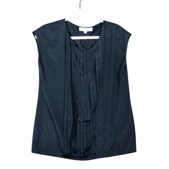 Ann Taylor LOFT Womens Blouse Black Short Sleeve Round Neck Small - Picture 1 of 12